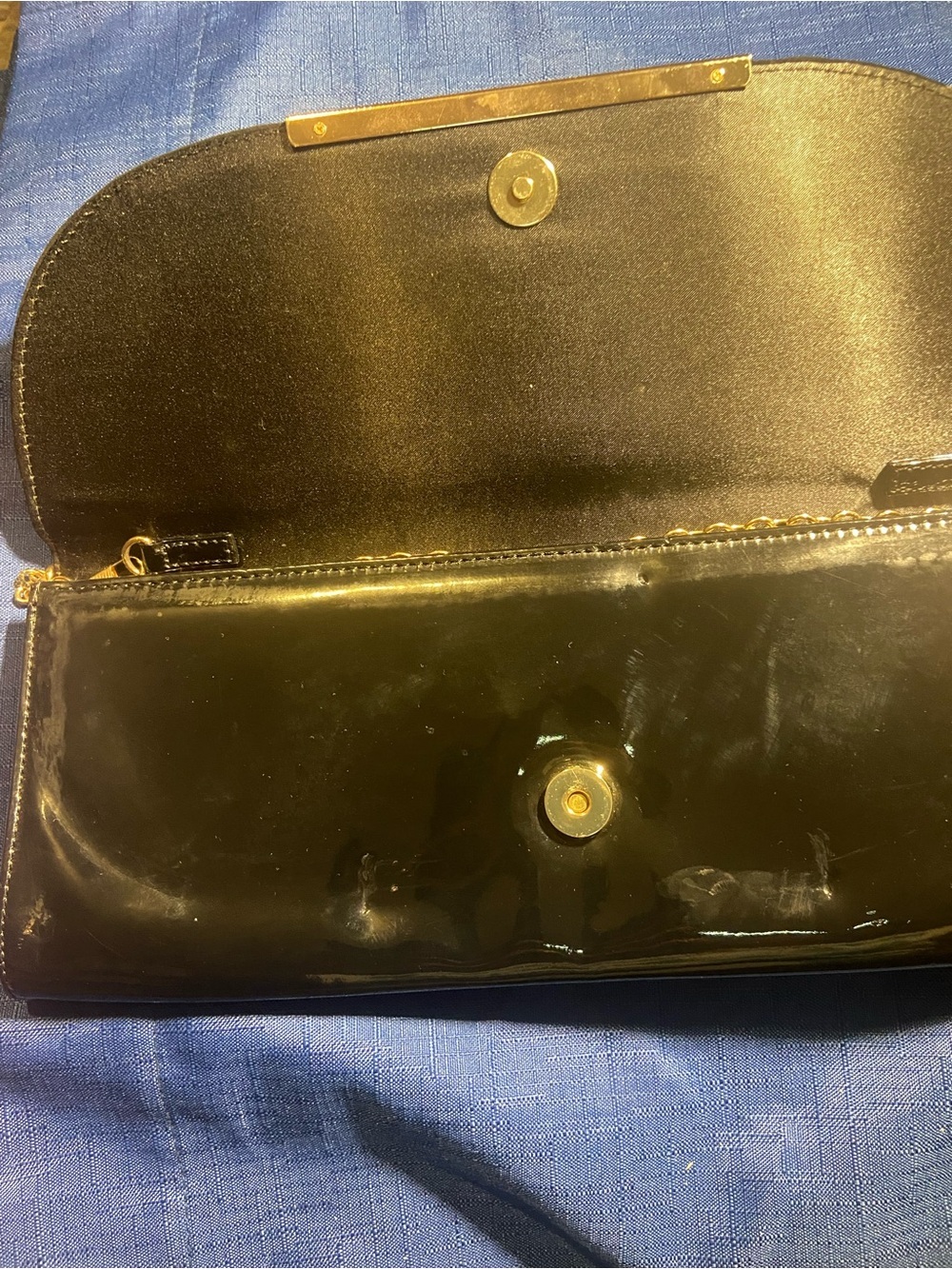 Aldo Black Suede Clutch with Gold Chain - Picture 3 of 4